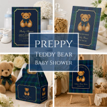 Preppy Teddy Bear Baby Shower | Blue & Green Plaid