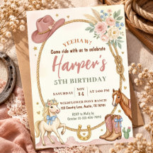 Cowgirl Birthday Invitations | Horse Stable, Pony 