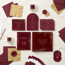 Burgundy Maroon Gold Floral Elegant Wedding Suite 