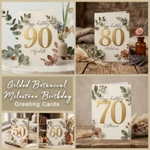 Gilded Botanical Milestone Birthday Greeting Cards