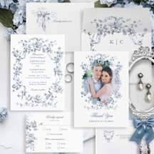  Classic French Blue Flowers & Ribbons Wedding