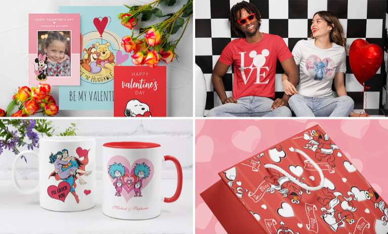 A grid of four Christmas themed images with officially licensed items featured including mugs, ornaments and t-shirts