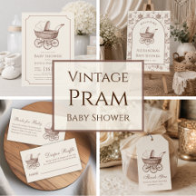 Vintage Pram Baby Shower - Sepia Brown and Ivory