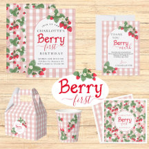 Berry First Birthday Strawberry Gingham Suite