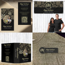 Black & Tan Hand Drawn Flowers Florist Business