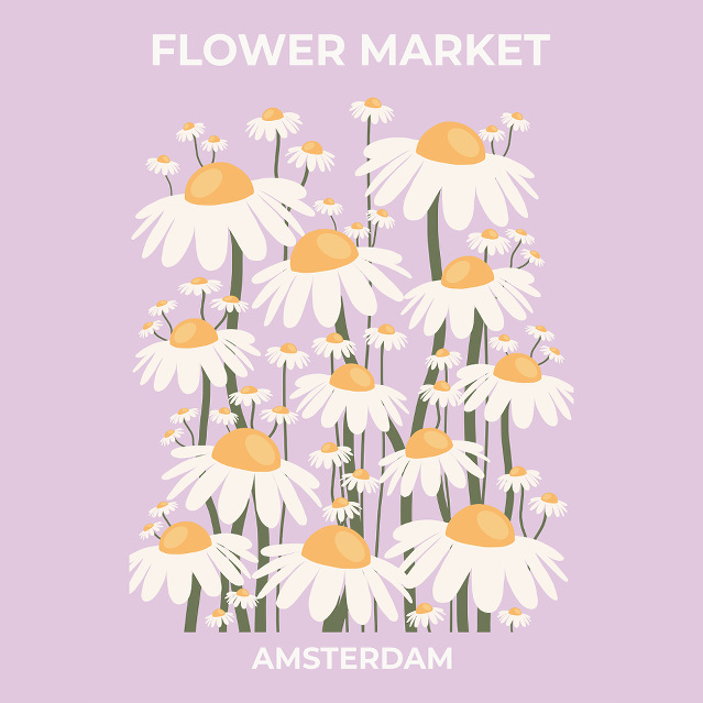 Flower Market Amsterdam Abstract Retro Daisies Poster
