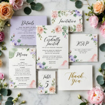 Romantic Garden Pastel Wedding Invitation Suite