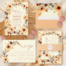 Fall in love peach floral border and pine cones 