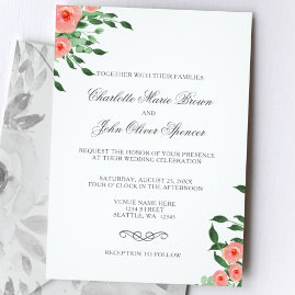 Peach Flowers Floral Wedding invitations Set
