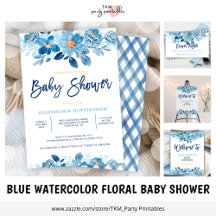 BLUE WATERCOLOR FLORAL BABY SHOWER THEME