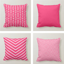 Bright Pink & White Throw Pillows
