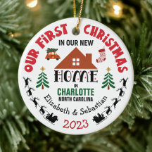 First Christmas In New Home Round Ceramic Ornament