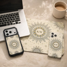 Gray Gold Mandala Pattern Monogram Sports and Tech