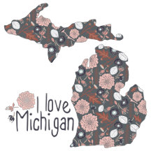 I Love Michigan Pink Brown Playful Floral