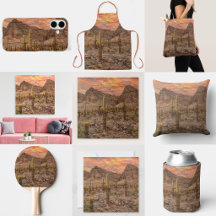 Organ Pipe Cactus On Wood Grain Sunset Photo