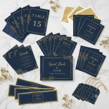 Elegant Navy Blue Gold Floral Wedding Suite Collec