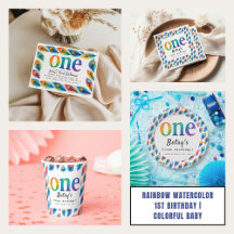 Rainbow Watercolor 1st Birthday Collection 