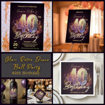 Glam Retro Disco Ball 40th Birthday Party