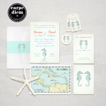 Vintage Seahorse Beach Wedding with Caribbean Map