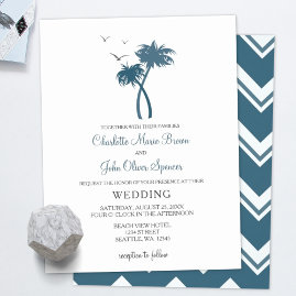 Navy Blue Palm Trees Wedding Invitations 