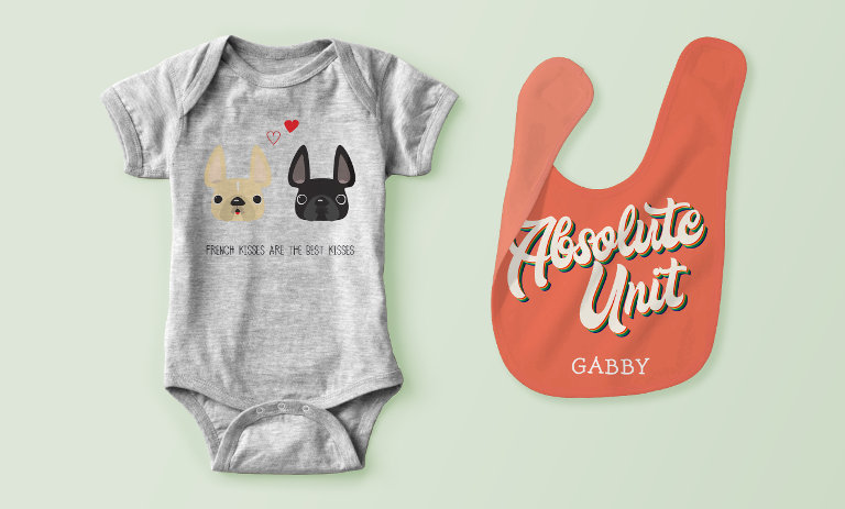 Browse our Baby Boutique section to find customizable baby bodysuits, baby bibs, and more!