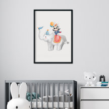 Circus Elephant Panda Watercolor Drawing