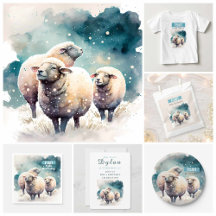 Winter Watercolor Sheep -  Birthday Party