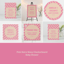 Pink Retro Wavy Checkerboard Baby Shower