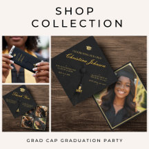 Graduation Cap Black & Gold Grad Party