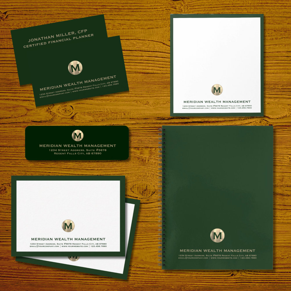 Elegant Monogram Dark Green Business Essentials