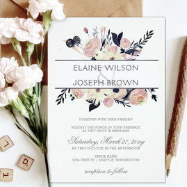 Garden And Coral Pink Floral Wedding invitations Set