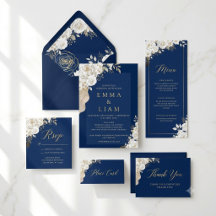 Navy Blue & Gold Floral Wedding Suite | Elegant Bo