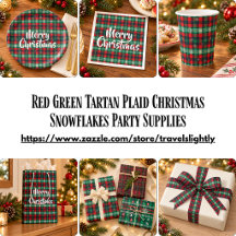 Red Green Tartan Plaid Snowflakes Party Supplies