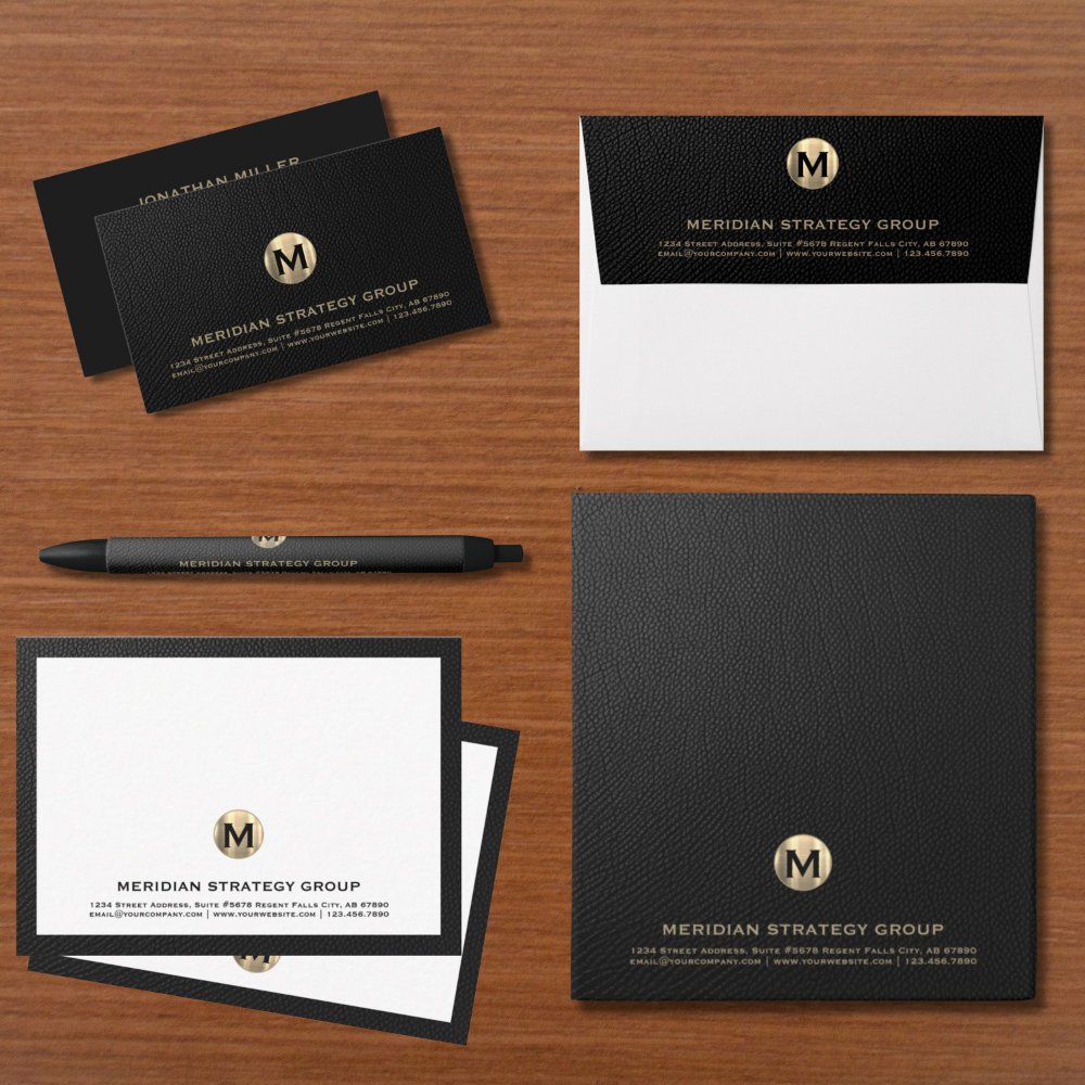 Black Leather Monogram Office Essentials