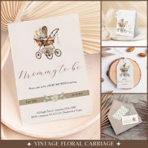 Vintage Floral Carriage Neutral Baby Shower