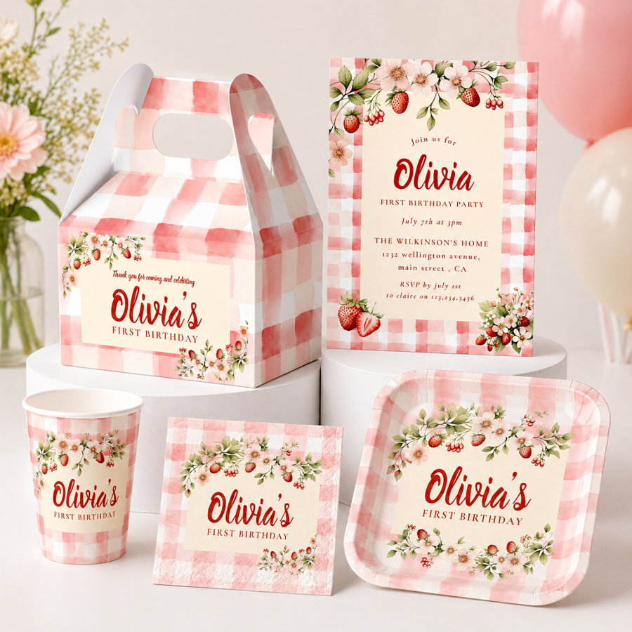 sweet strawberry pink gingham first birthday suite