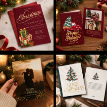 Elegant Burgundy and Gold Christmas Invitations
