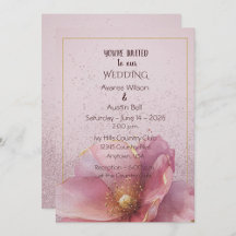 MODERN MINIMALIST PINK & GOLD POPPY INVITATION SET