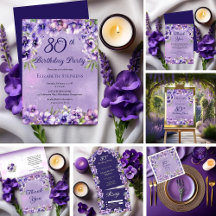 Elegant Purple Violets Floral 80th Birthday Party