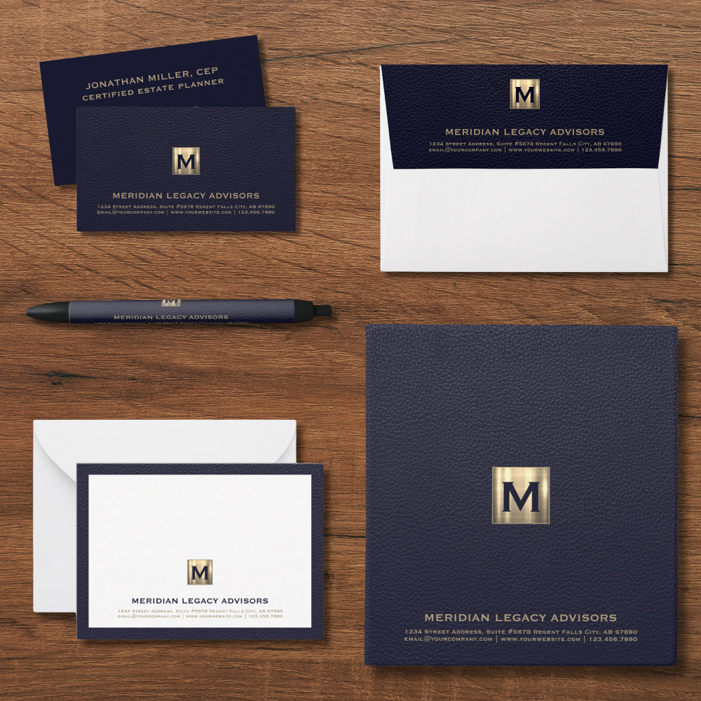 Navy Blue and Gold Monogram Business Essentials