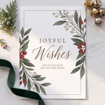 Elegant Botanical Joyful Wishes Corporate Holiday