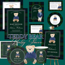 Teddy bear green plaid baby shower