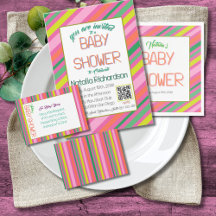 Modern Colorful Pink Stripe Baby Shower