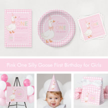 Pink One Silly Goose First Birthday for Girls