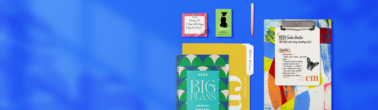 Back to school supplies to get you ready for the new term, including clipboards, notebooks, file folders and post-it® notes