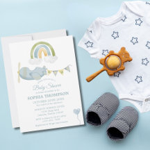 Vintage Airplane Rainbow Clouds Boy Baby Shower