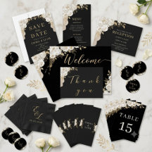 Elegant Black White Rose Pampas Grass Wedding Suit