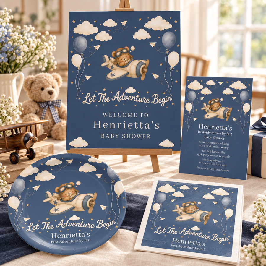 Teddy Bear Pilot Baby Shower - Airplane Adventure