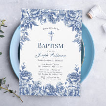 Blue Toile Flower Baptism Collection