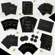 Elegant Black Gold Floral Modern Wedding Suite Col